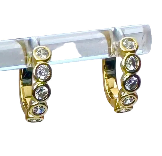 Sterling Silver 14 Karat gold plated classic bezel mini Huggie Earrings