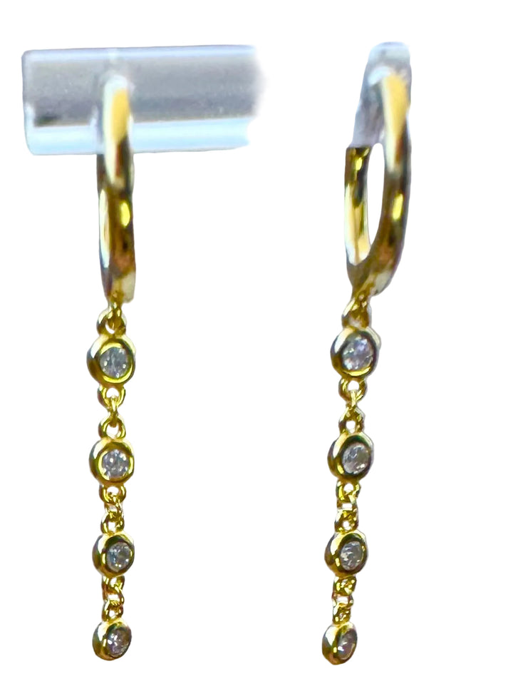 Sterling Silver 14 Karat gold plated classic bezel mini drop Huggie Earrings