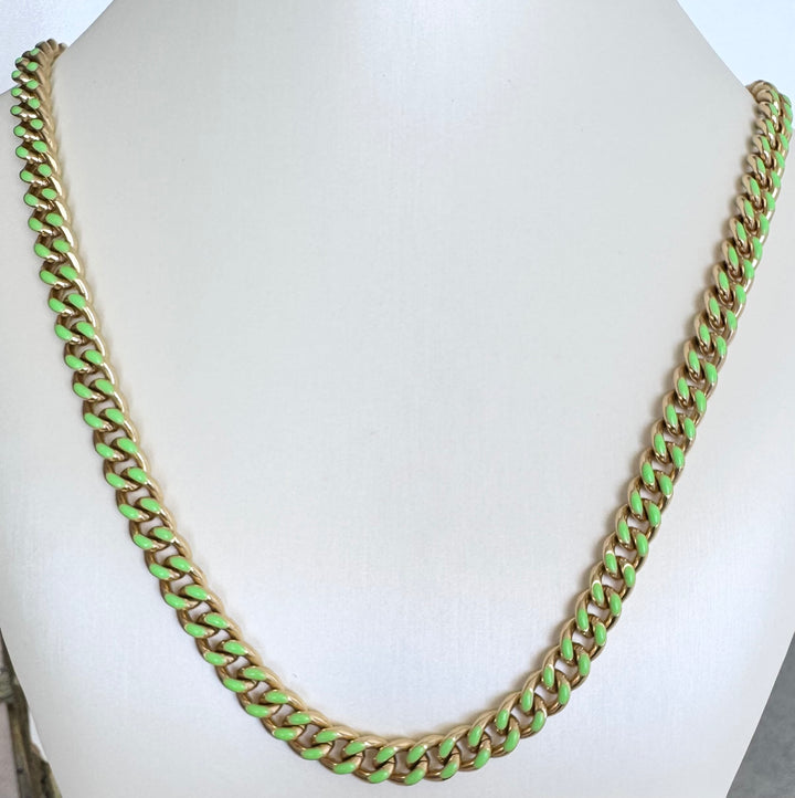 Chunky Enamel link Necklace Brass 14KY plated