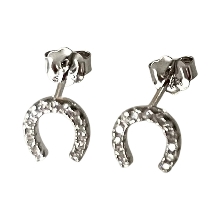E062 Lucky Horse Shoe CZ Earrings Sterling Silver