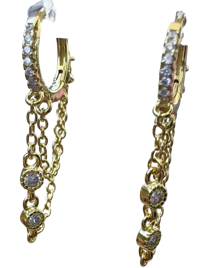 Sterling Silver 14 Karat gold plated bezel chain Huggie Earrings
