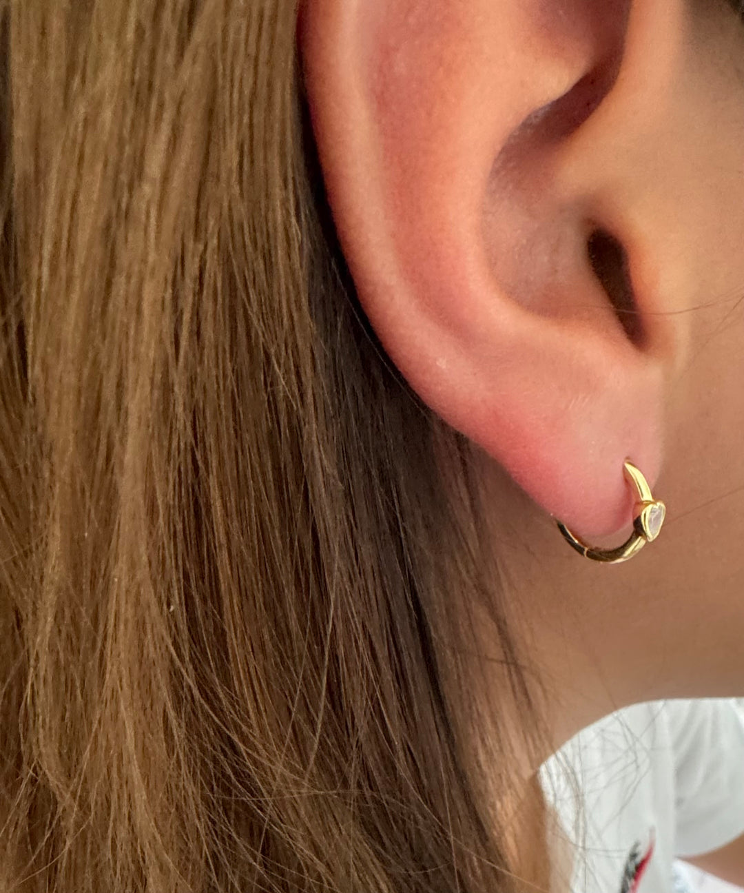 Sterling Silver 14KY gold plated Hoop Heart Stone Earrings