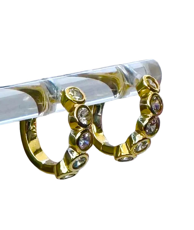 Sterling Silver 14 Karat gold plated classic bezel mini Huggie Earrings