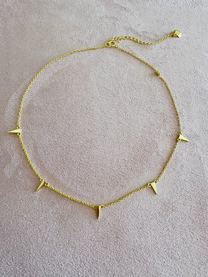 Mini Spike Choker Necklace Sterling Silver 14KY plated