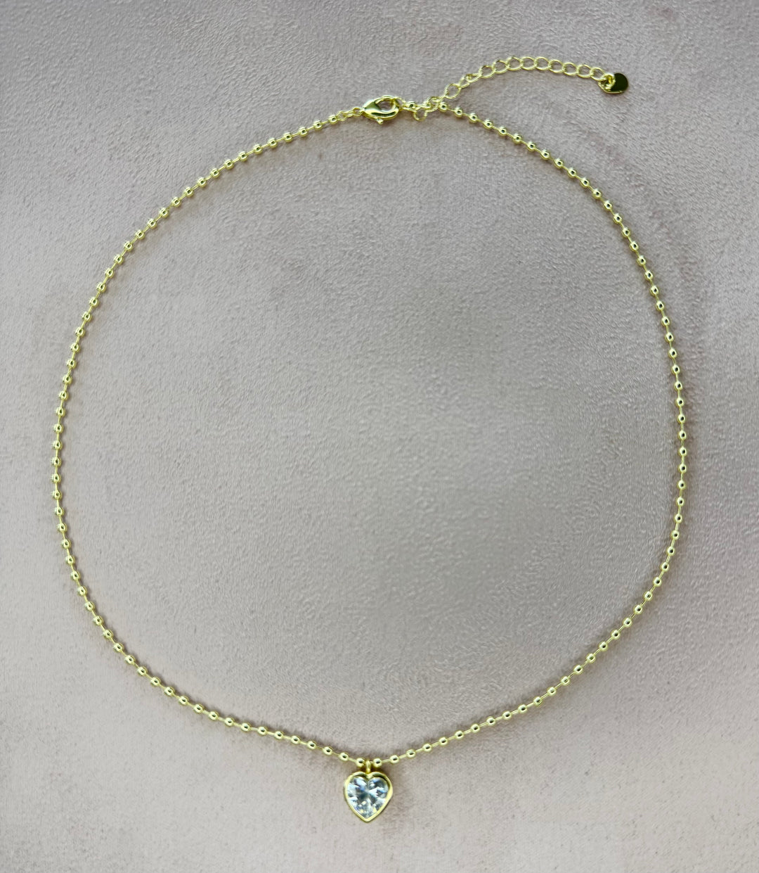 Bead chain with heart shape cz bezel set charm 16 inch with 2 inch extender Necklace Brass 18KY plated