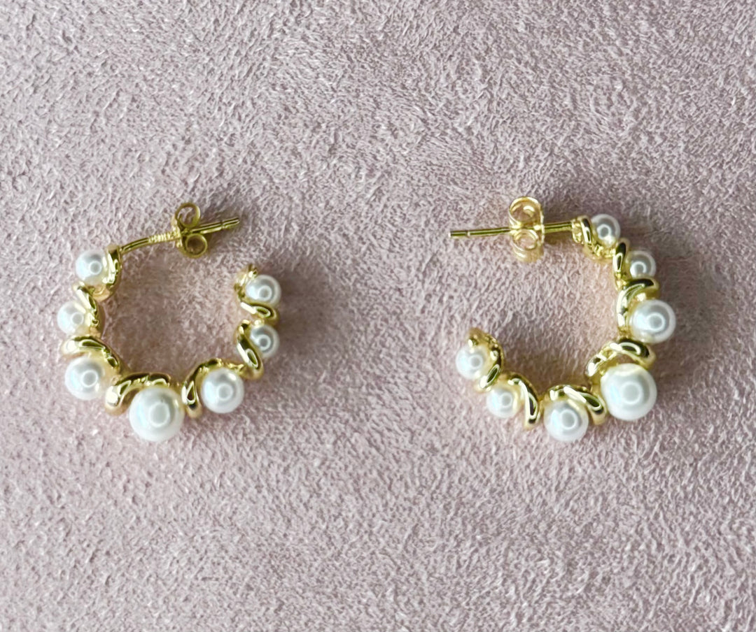 Pearl hoop SterlingBrass 18 Karat gold plated Earrings