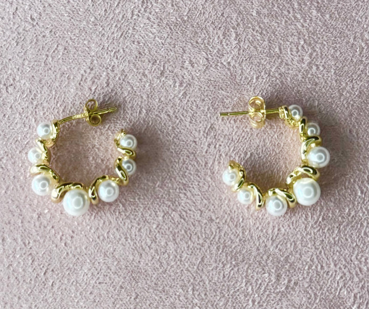 Pearl hoop SterlingBrass 18 Karat gold plated Earrings