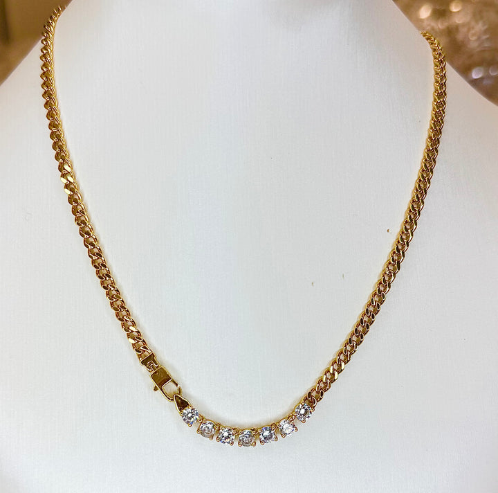 Chunky Cuban link cz tennis link necklace 16 inch Necklace Brass 18KY plated