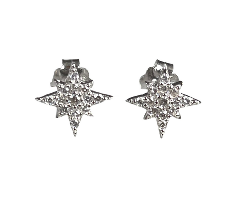 E008 North Star Earring CZ stone Sterling Silver Gold Plated Plated
