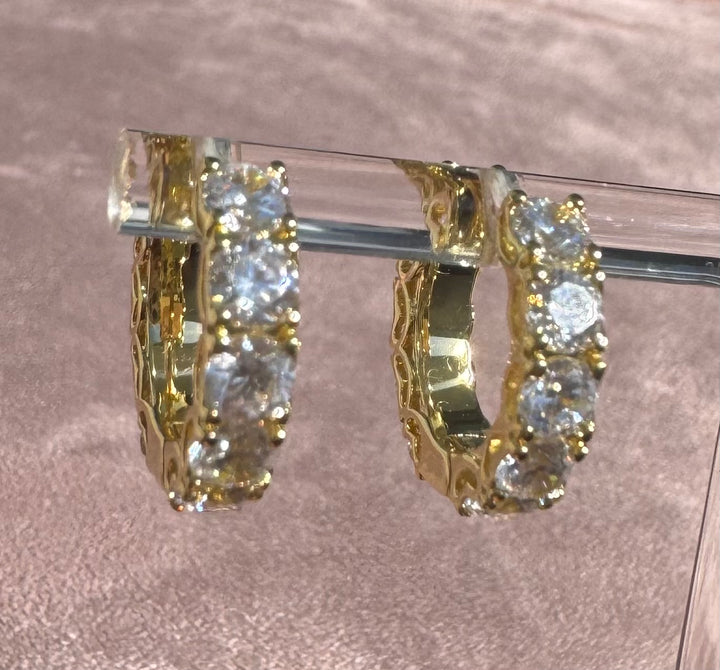 Sterling Silver 14K gold plated classic prong hoops with heart mounting