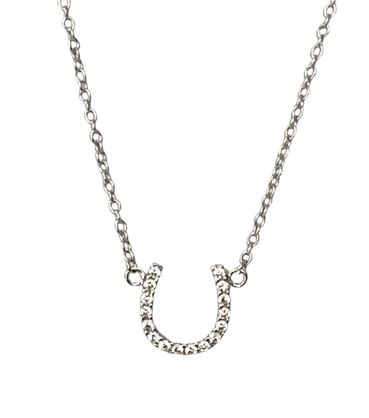 N039 Sterling Silver Lucky Horseshoe Pendant with CZ