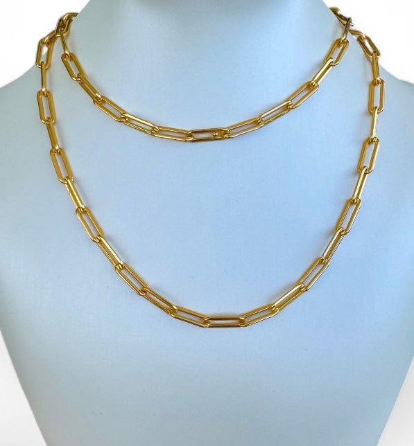 Long Paper 32’inch clip  Necklace Brass 14KY plated