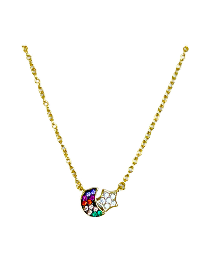 N011 Star and Moon Pave Pendant