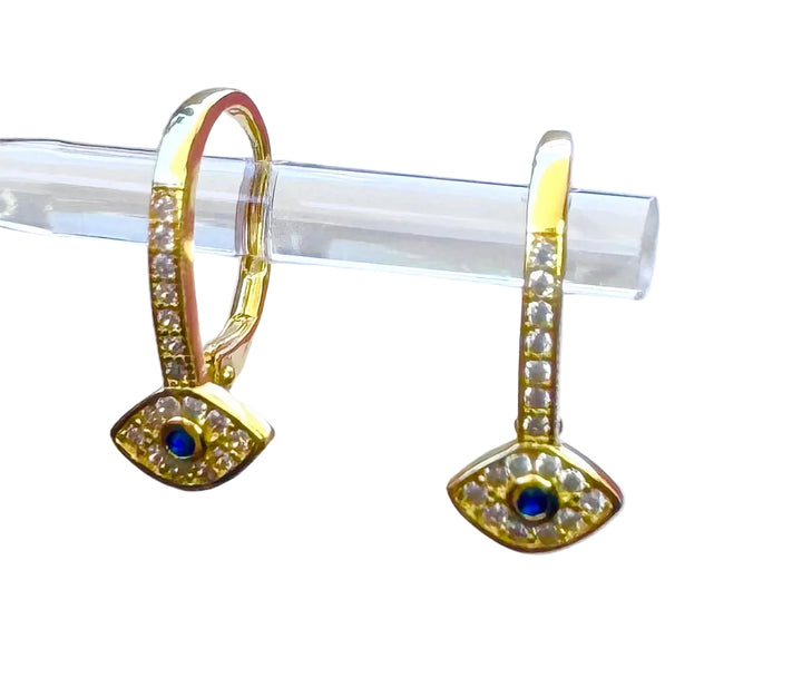 Sterling Silver 14 Karat gold plated lever back  mini evil eye