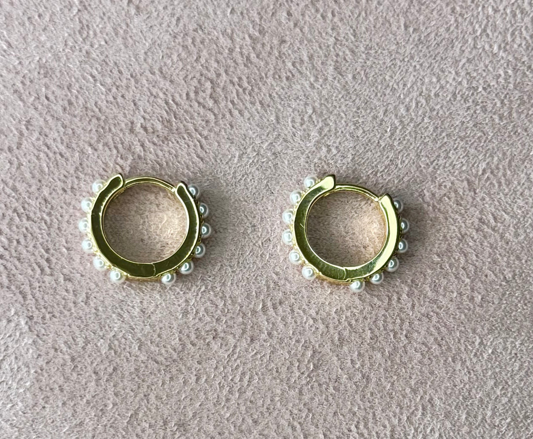 Pearl accent Sterling Silver 14 Karat gold plated Hoop Earrings