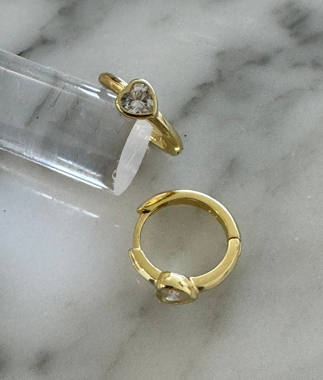 Sterling Silver 14KY gold plated Hoop Heart Stone Earrings