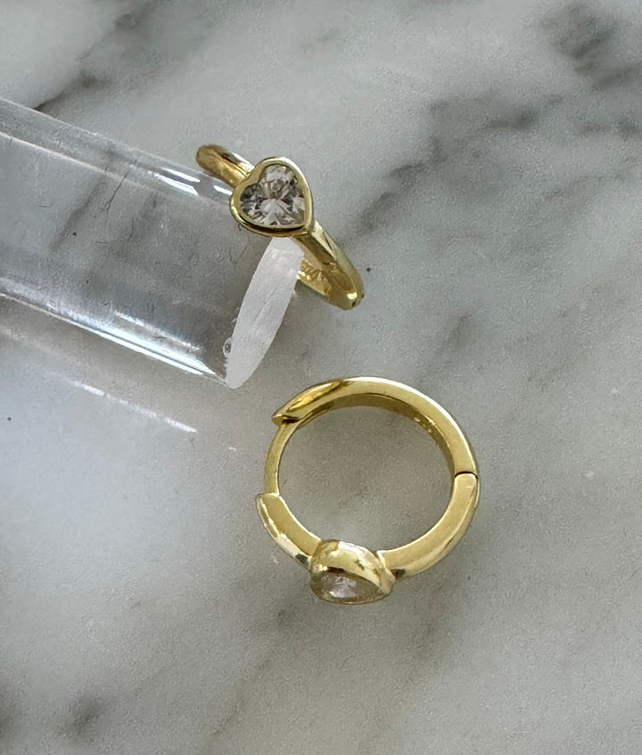 Sterling Silver 14KY gold plated Hoop Heart Stone Earrings