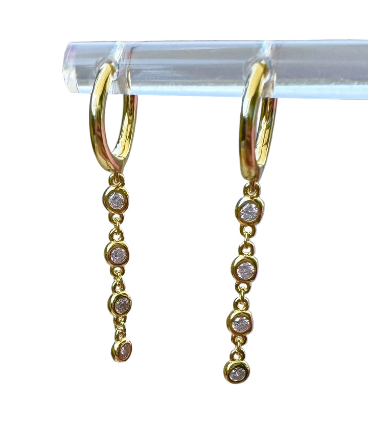 Sterling Silver 14 Karat gold plated classic bezel mini drop Huggie Earrings