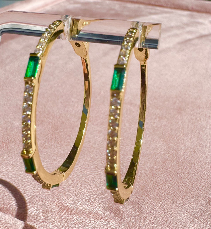 Green Drop Brass 18K Gold plated Hoop Earrings