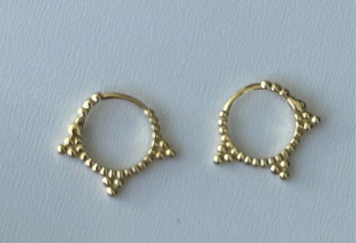 Spike Bead Huggie Hoop Sterling Silver 14 Karat Gold plated Hoop Earrings