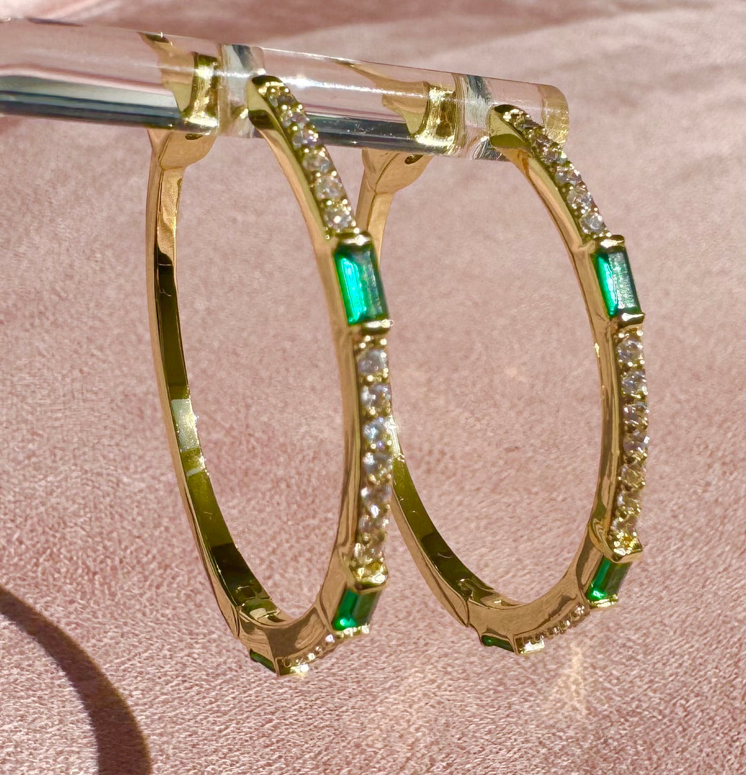 Green Drop Brass 18K Gold plated Hoop Earrings