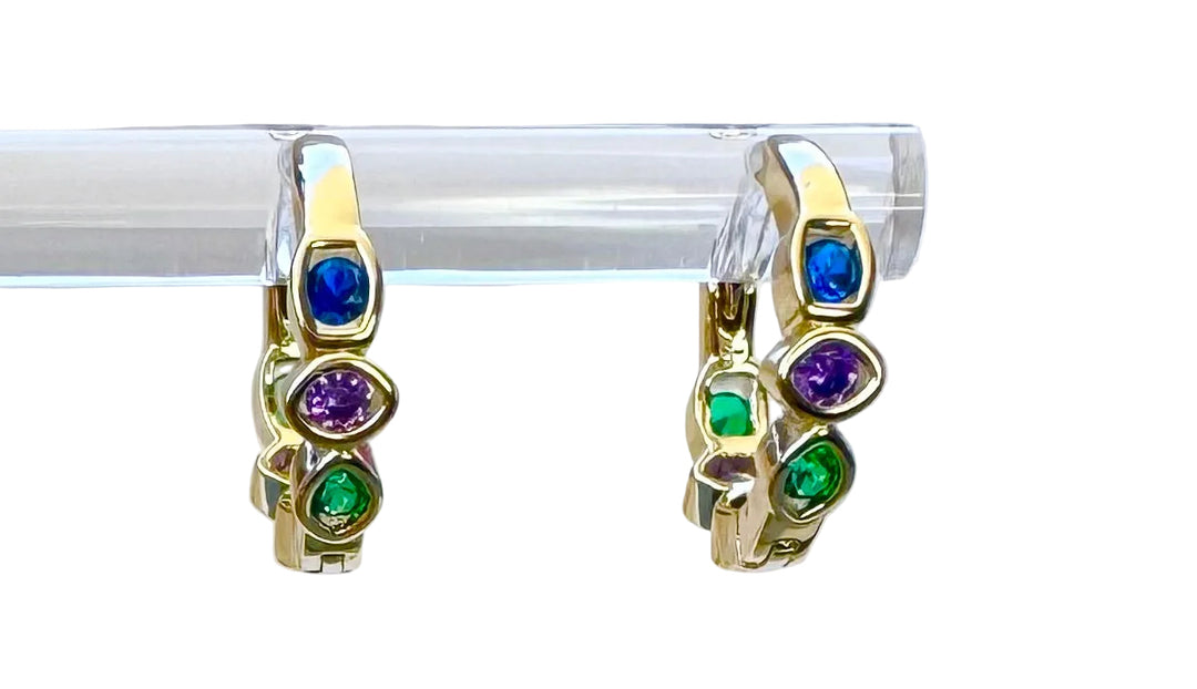 Multicolor Bezel Sterling Silver 14 Karat Gold plated Hoop Earring