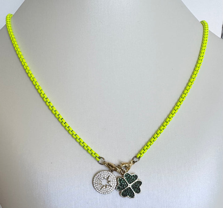 Brass Enamel Bicycle Chain with Lucky Charms Sterling Silver 14KY plated