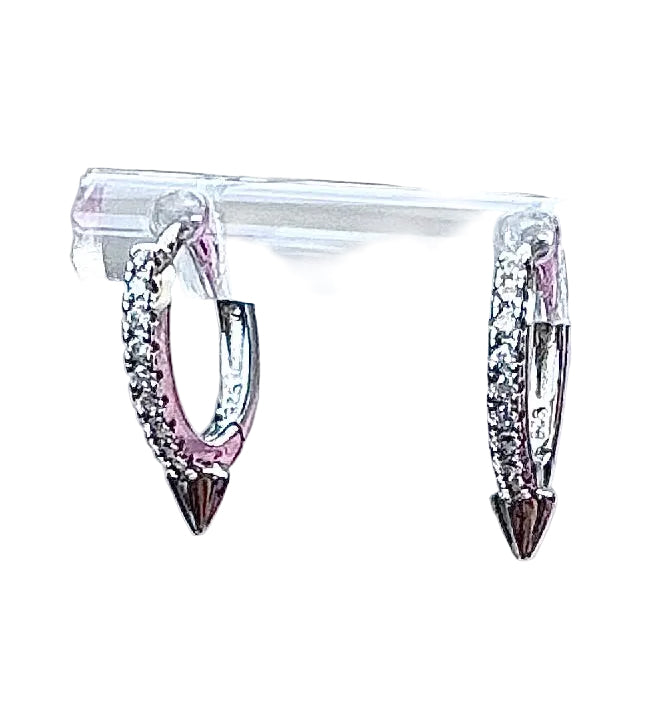 Mini Spike and Beaded Huggie Hoop Sterling Silver Hoop Earrings