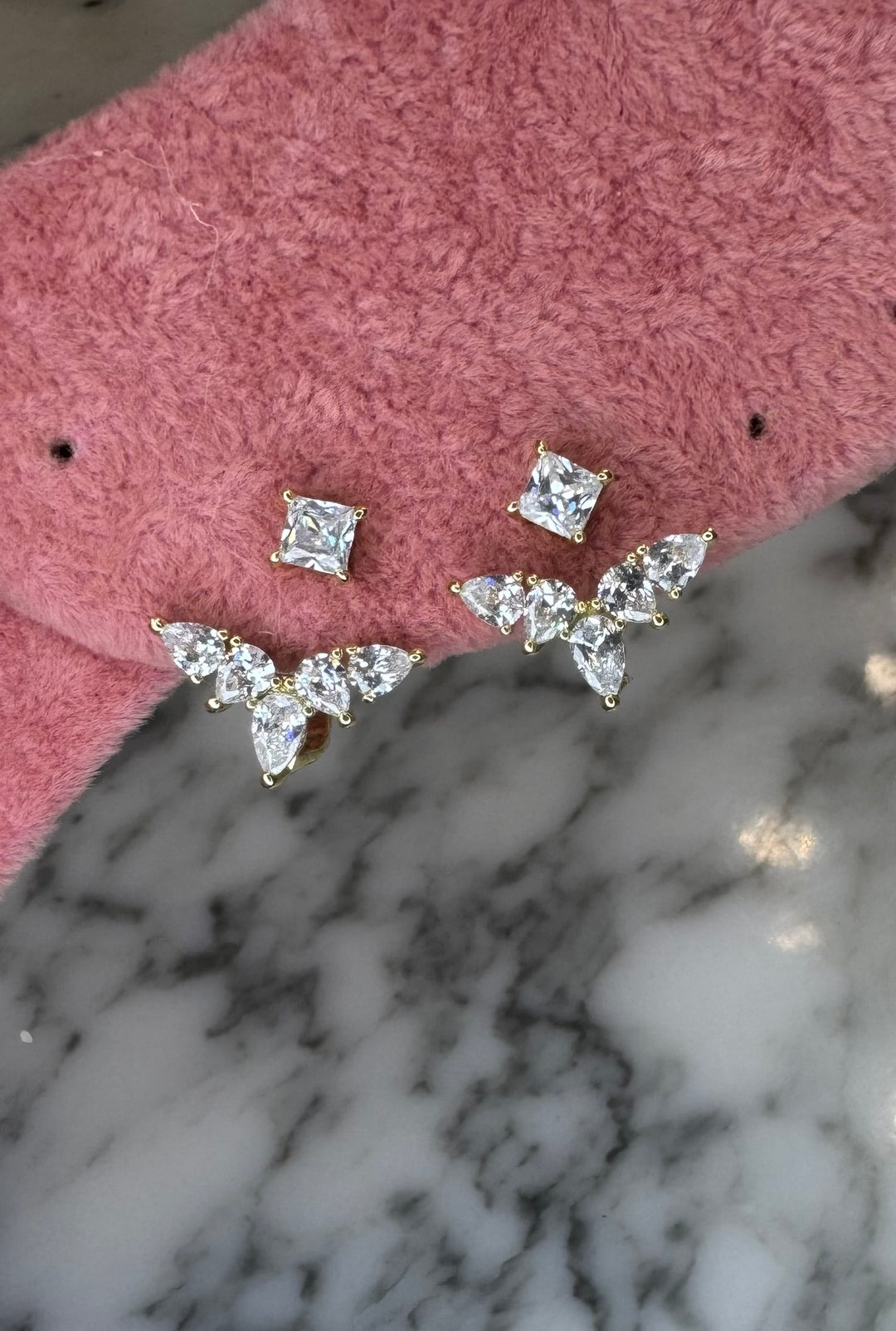 Marquis Ear Jacket and Stud Sterling Silver 14K Plated