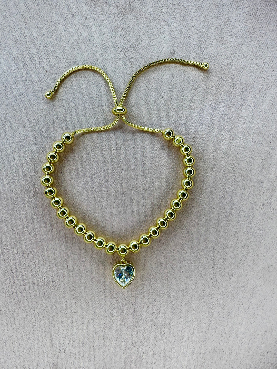 Bezel heart tassel brass bead bracelet