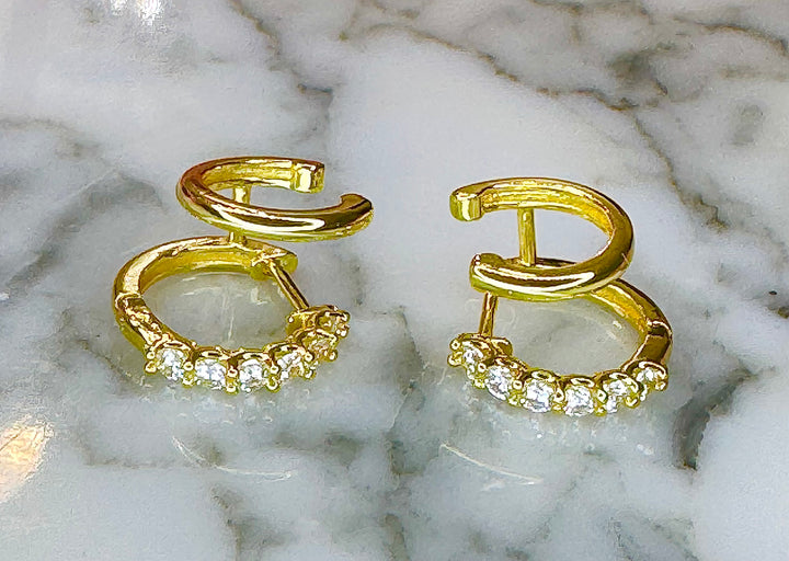 One pierce double hoop earr cuff CZ