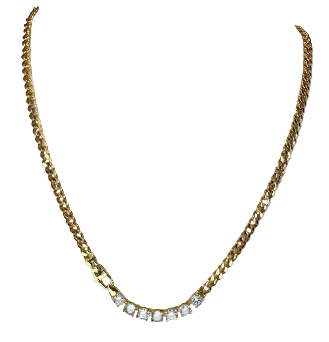Chunky Cuban link cz tennis link necklace 16 inch Necklace Brass 18KY plated