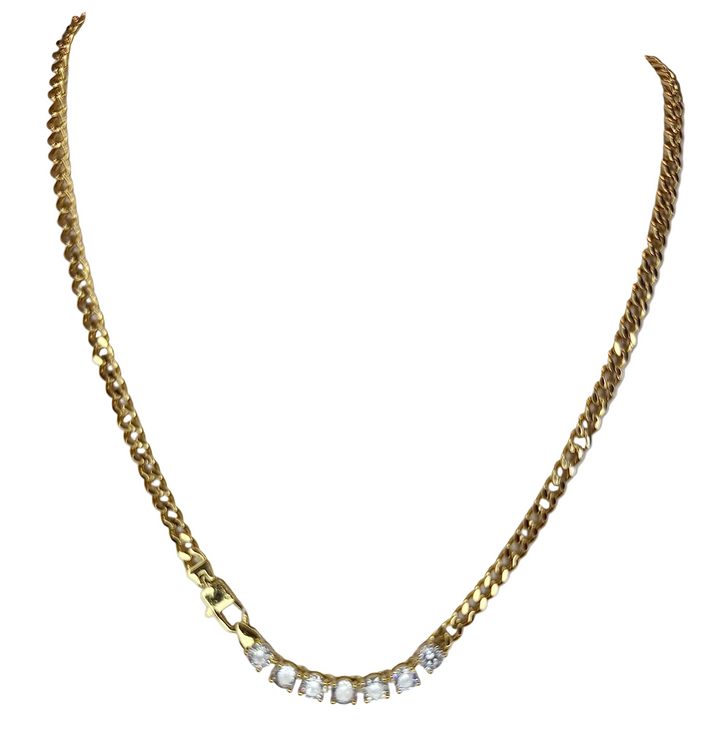 Chunky Cuban link cz tennis link necklace 16 inch Necklace Brass 18KY plated
