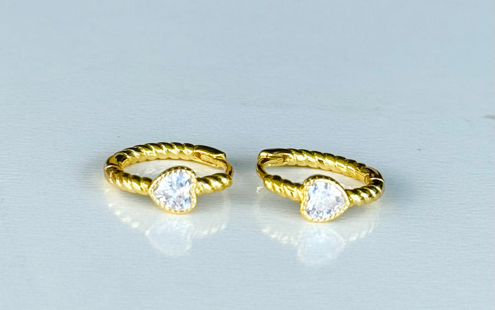 Sterling Silver 14 Karat gold plated Heart Twisted Rope Huggie Earrings