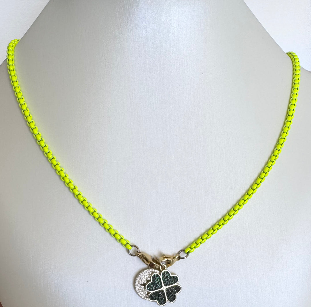 Brass Enamel Bicycle Chain with Lucky Charms Sterling Silver 14KY plated