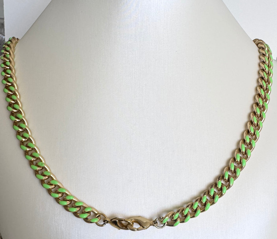 Chunky Enamel link Necklace Brass 14KY plated