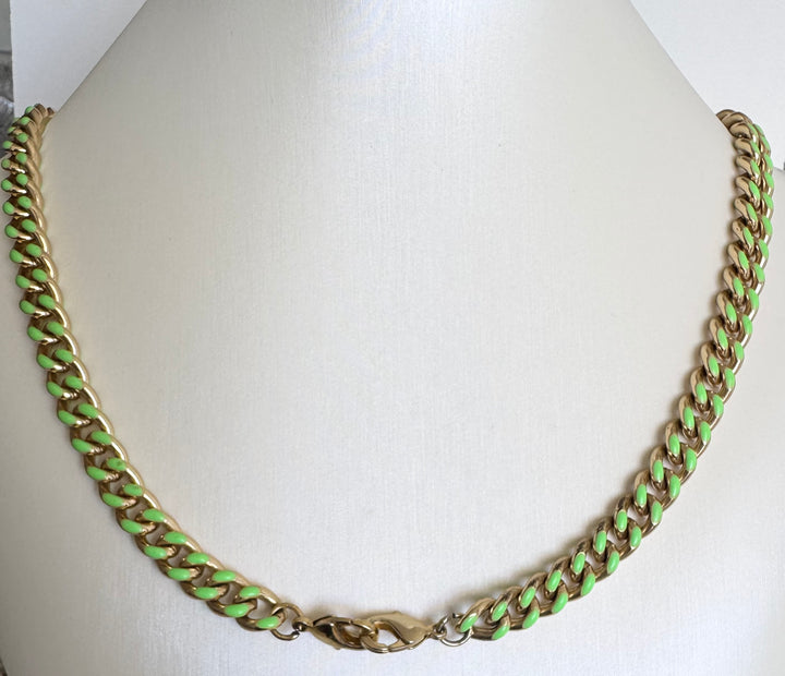 Chunky Enamel link Necklace Brass 14KY plated