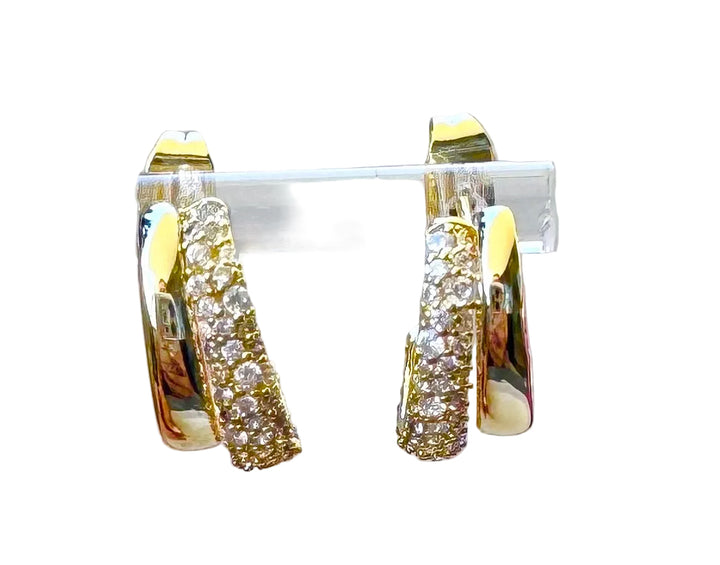 Double Row Sterling Silver Pave CZ 14K Gold plated Hoop Earring