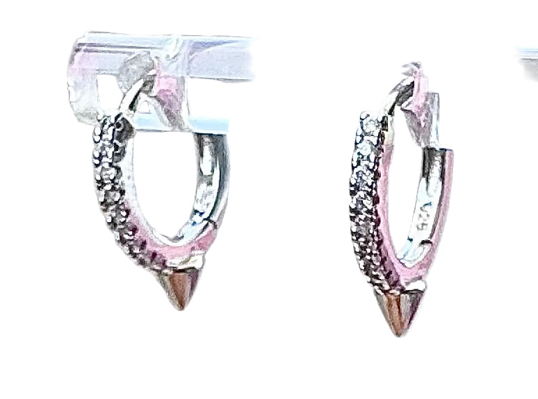 Mini Spike and Beaded Huggie Hoop Sterling Silver Hoop Earrings