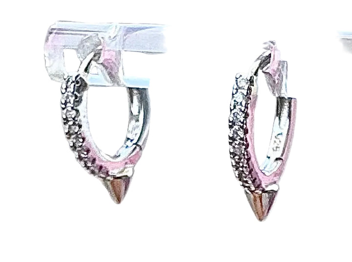 Mini Spike and Beaded Huggie Hoop Sterling Silver Hoop Earrings
