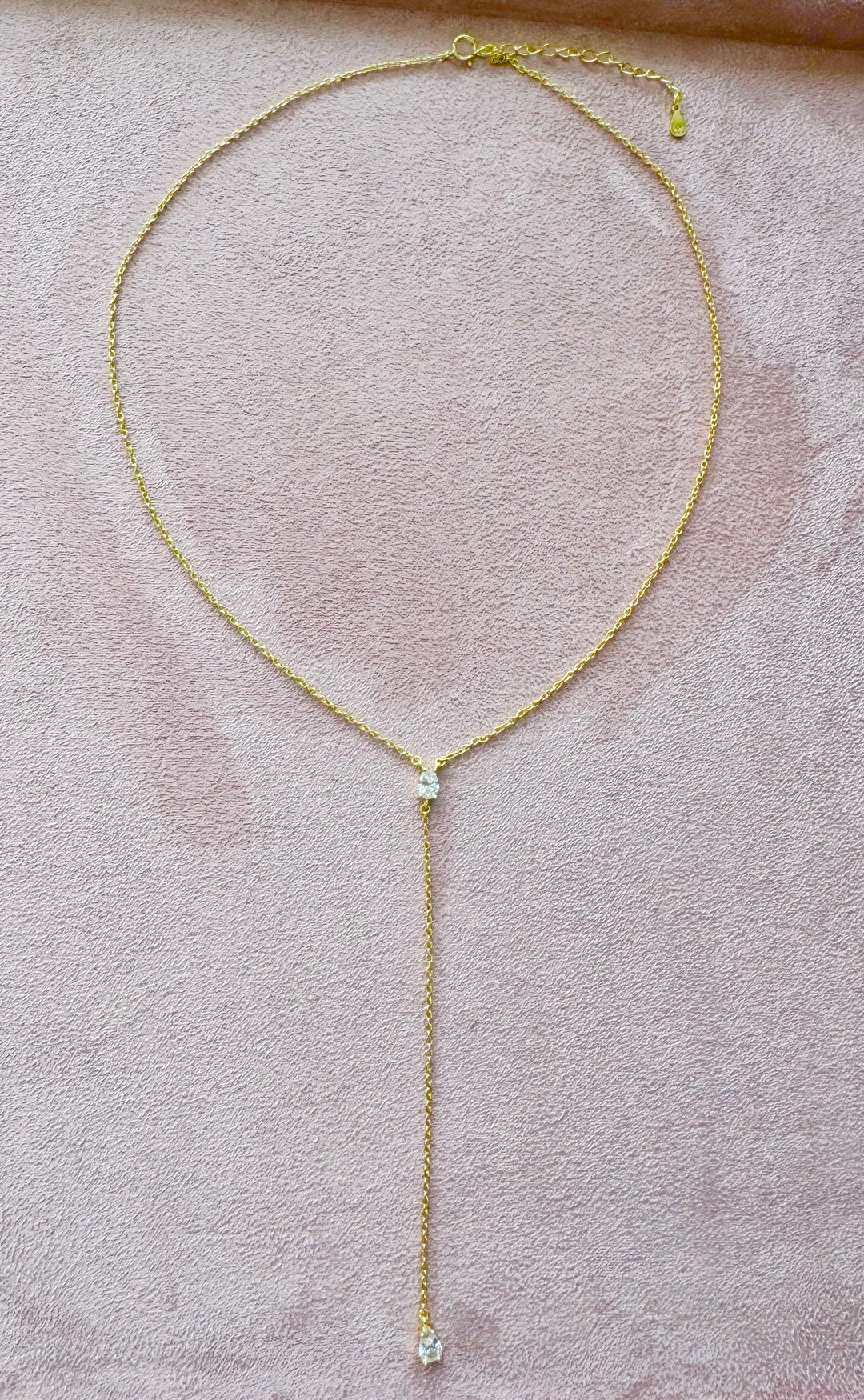 Y shape pear cz drop 16 inch with 2 inch extender Necklace Sterling Silver  18KY plated