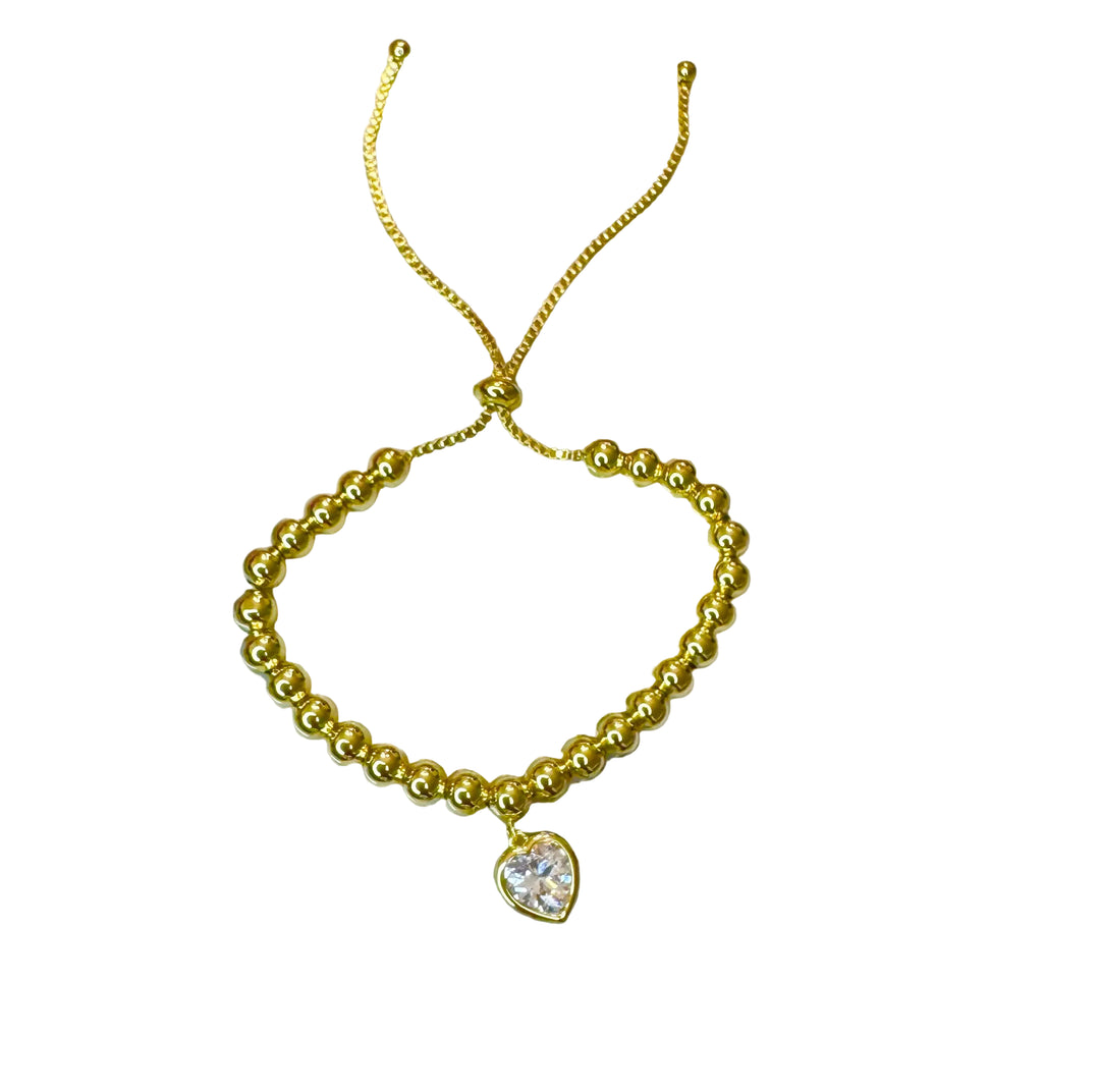 Bezel heart tassel brass bead bracelet
