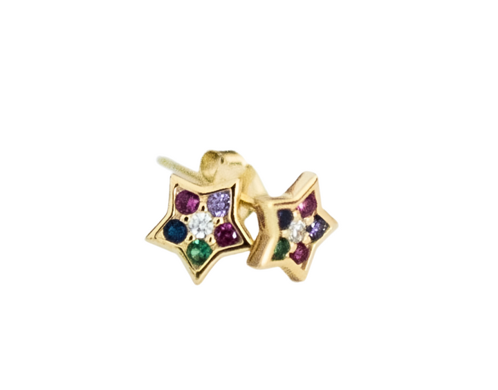 E010 MultiColor  Star Gemstone Earrings