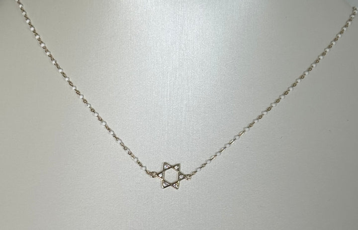 Sterling Silver 14K plated Star of David Pendant Resin Pearl beads CZ Stones