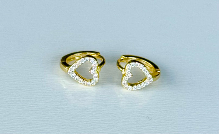 Sterling Silver 14 Karat gold plated mini Heart Huggie Earrings