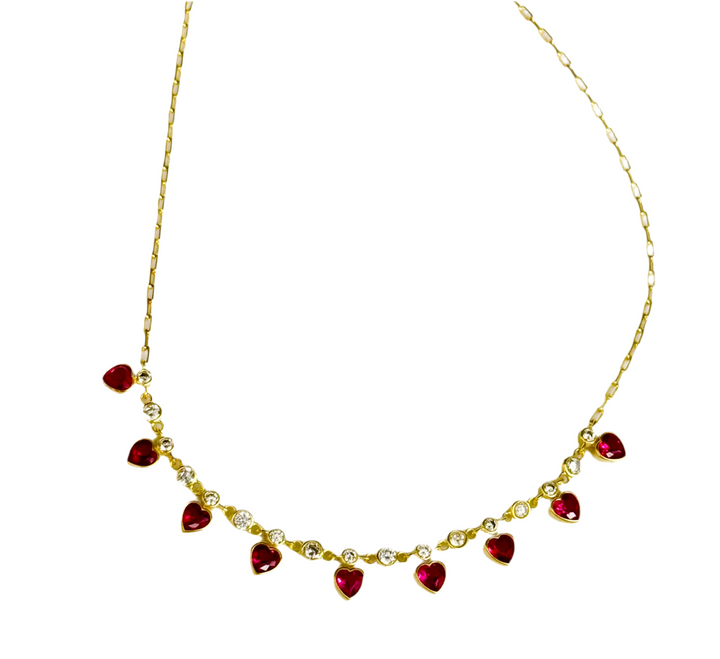 Ruby like Sterling Silver 14k plated gold heart charm necklace