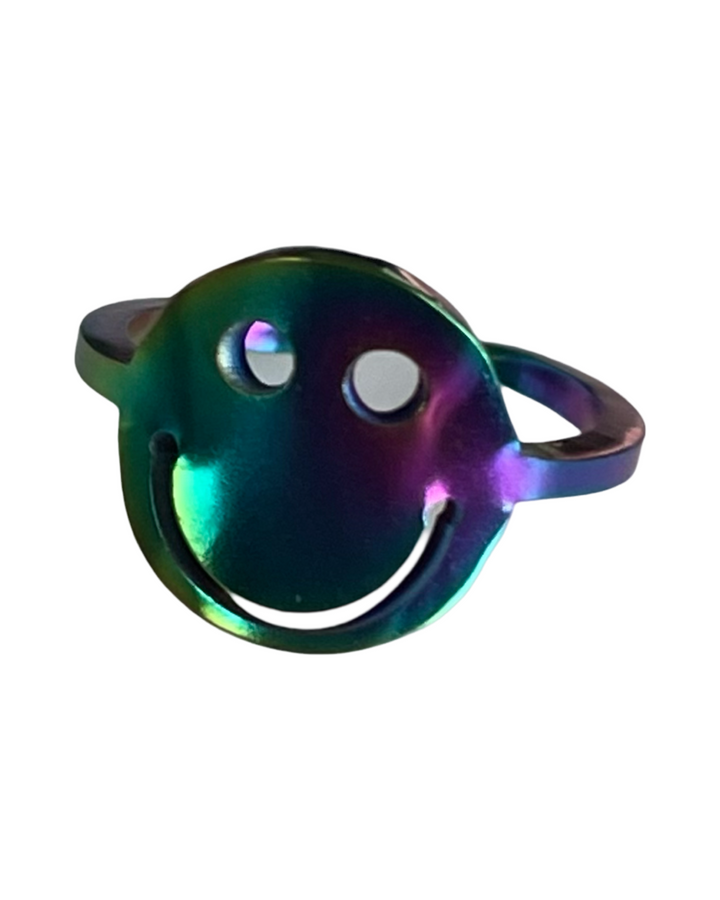 R001 Rainbow Stainless Steel Smiley Large Ring