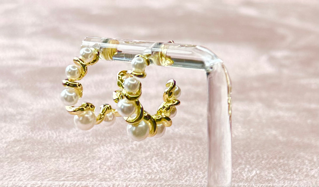 Pearl hoop SterlingBrass 18 Karat gold plated Earrings