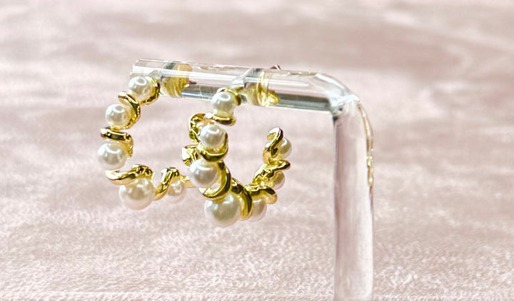 Pearl hoop SterlingBrass 18 Karat gold plated Earrings