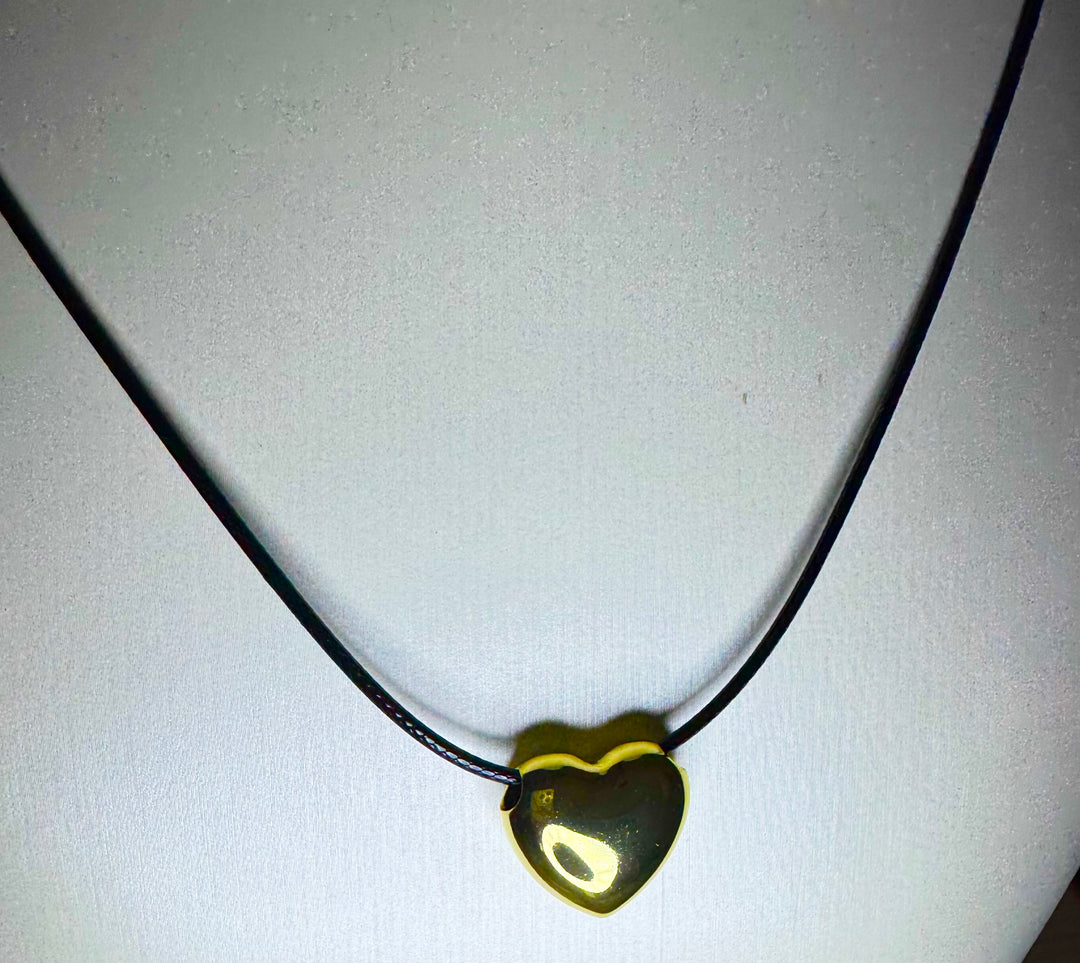 Leather Cord with large  puffed heart brass charm 16 inch with 2 inch extender Necklace I8KY Plated Brass